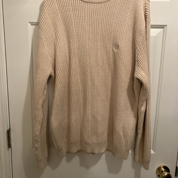 Chaps Cable Knit Crewneck Sweater Size L Cream Cotton