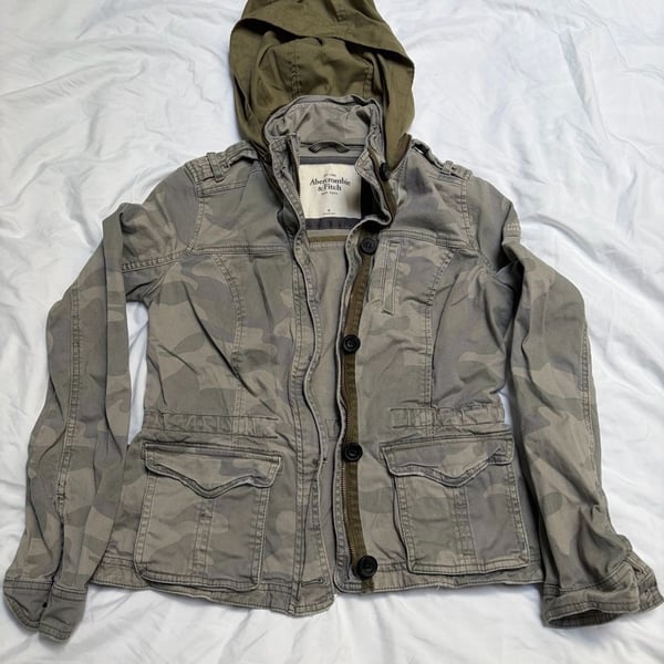 y2k Abercrombie & Fitch Camo Utility Jacket Size M Green Hood