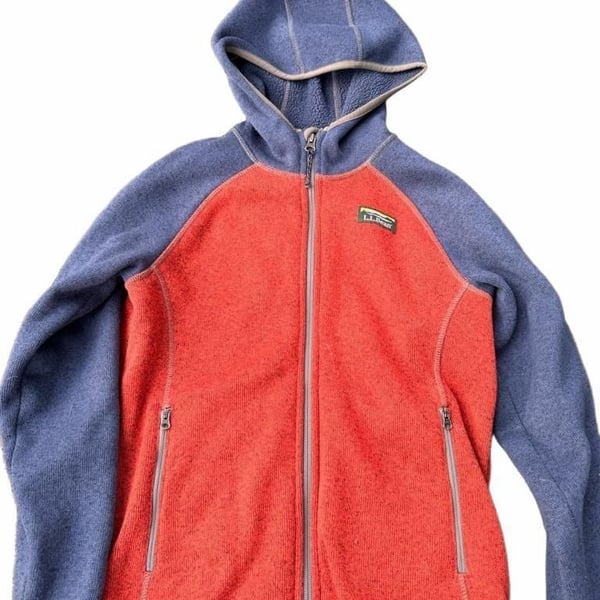 L.L.Bean Hoodie Sweater Fleece Size M 10-12 Colorblock Red Blue