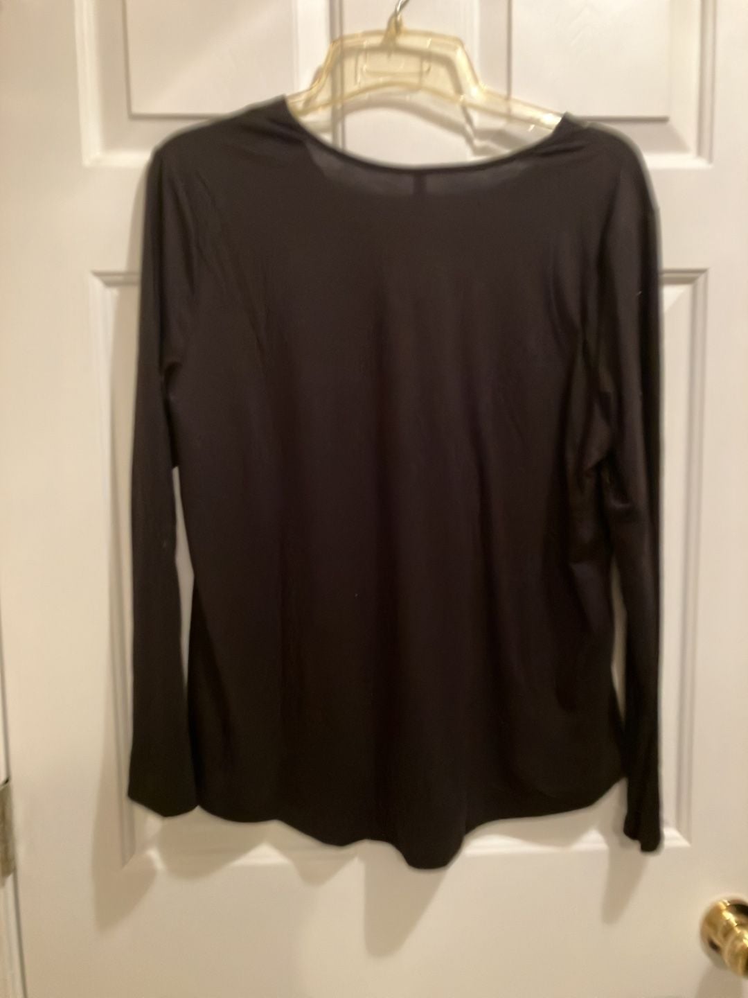 LONGYUAN V-Neck Long Sleeve Tunic Size XL Black Pleated Button Decor 4