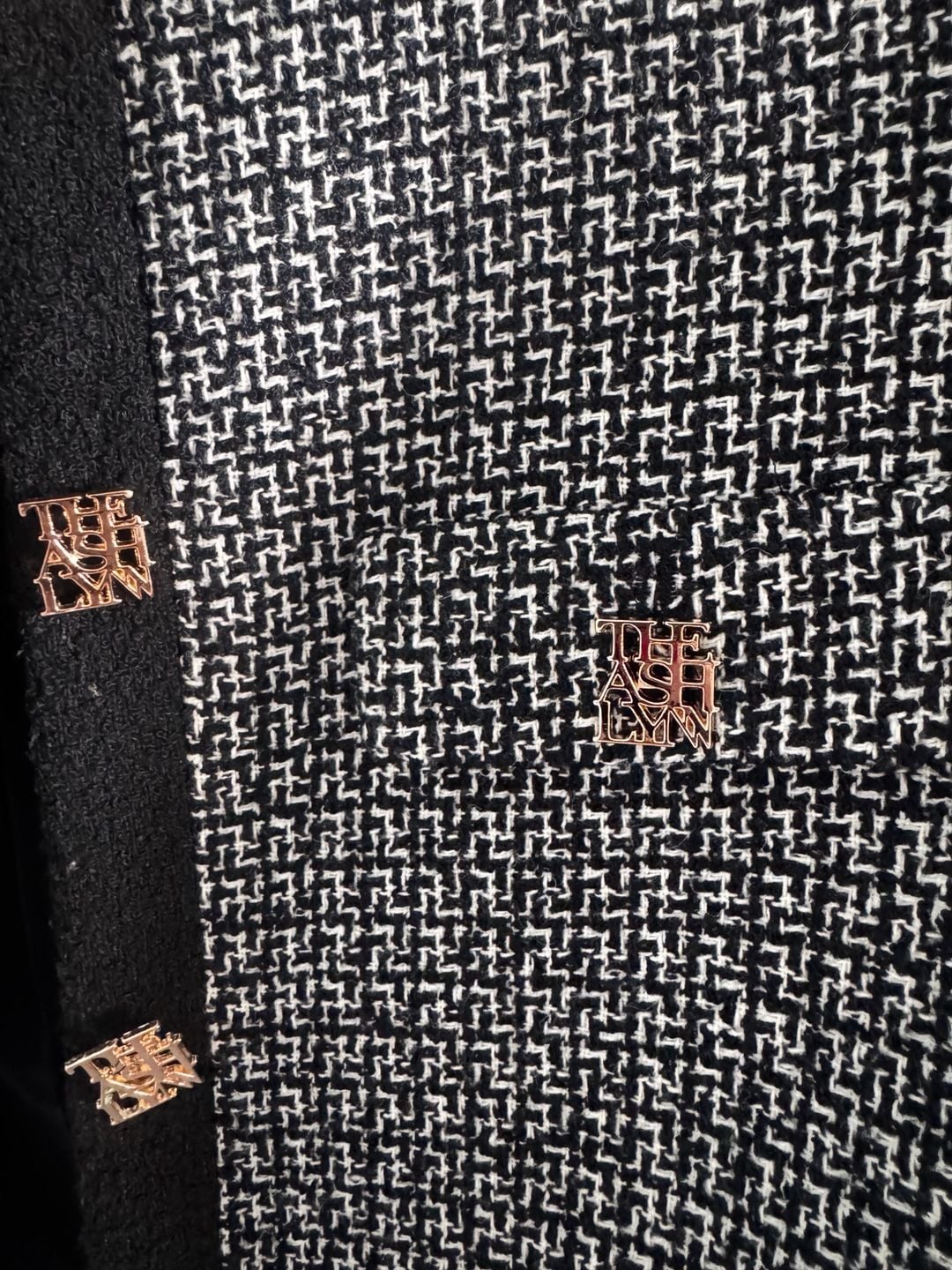 Black White Tweed Cropped Jacket Gold Logo Buttons S/M – The Ashlynn 5