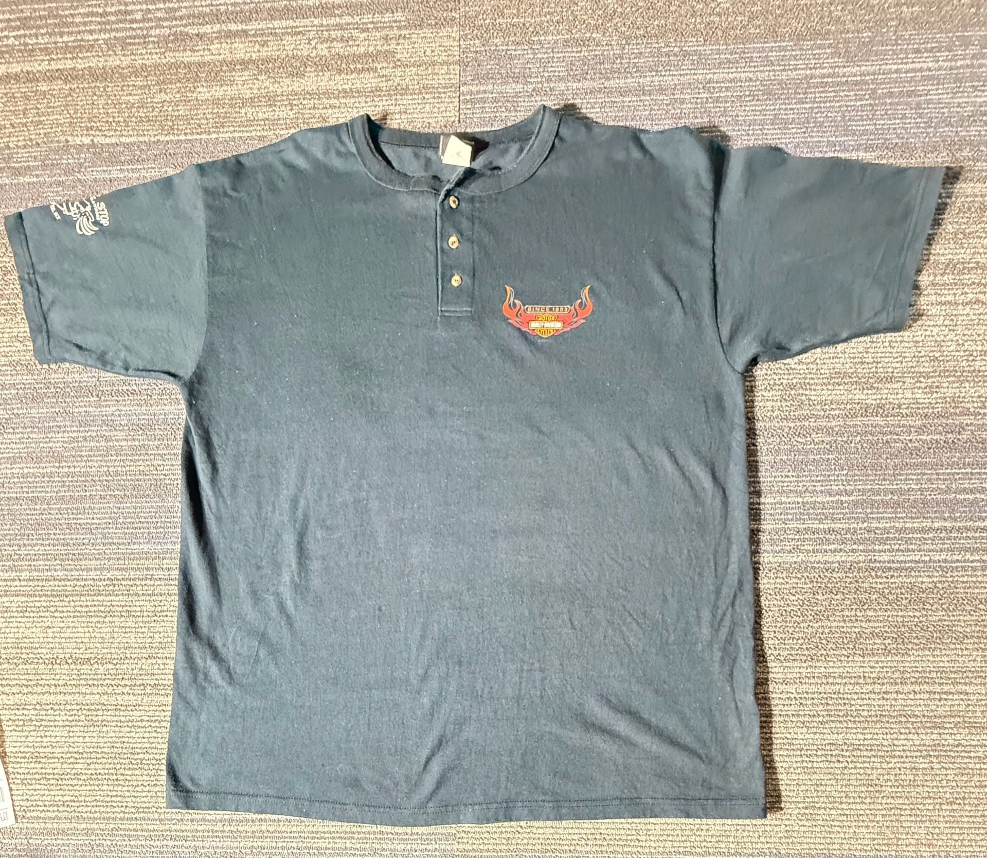 Harley-Davidson Henley Shirt Size 2X-Large Black Flame Since 1903 2