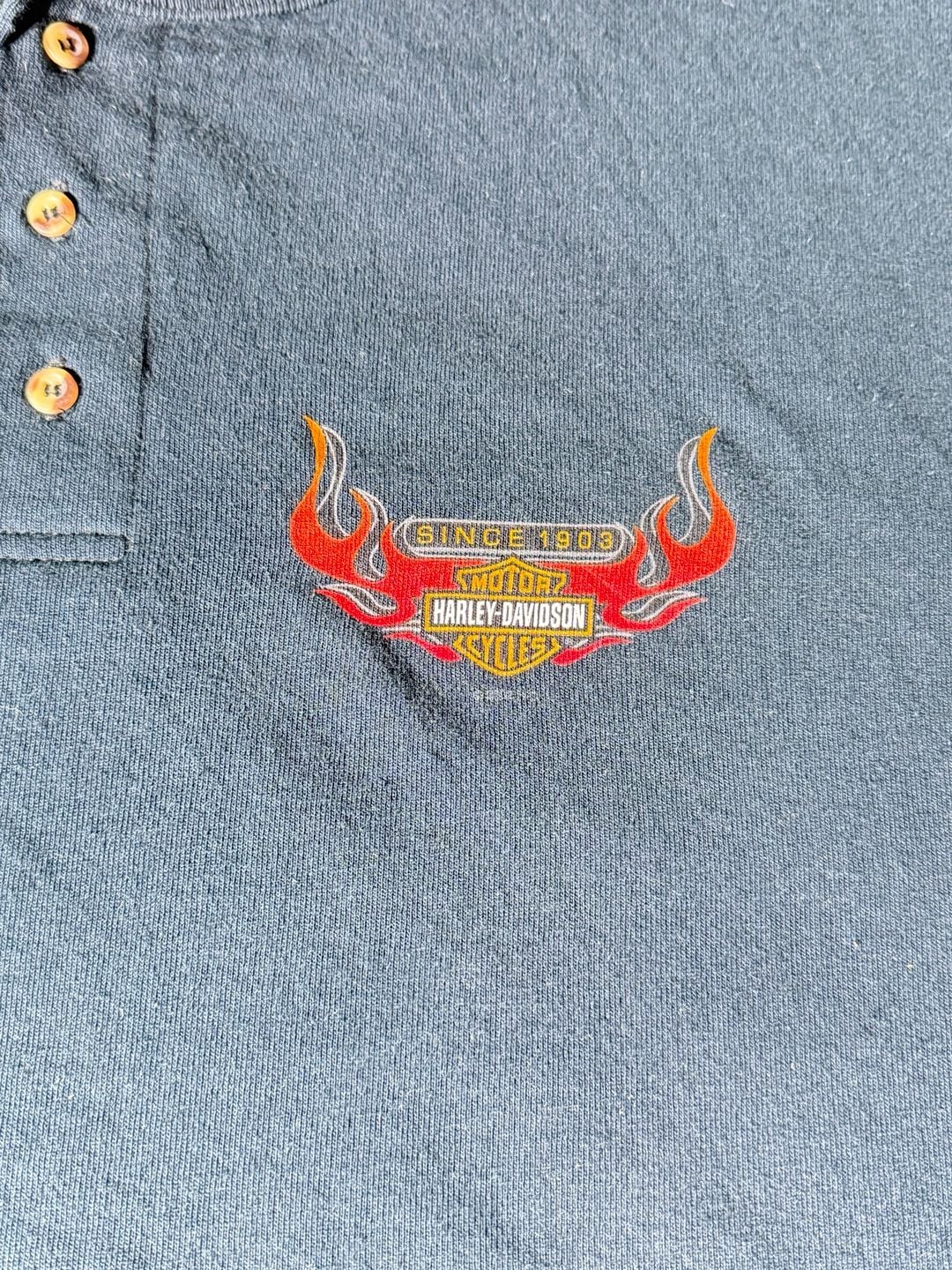 Harley-Davidson Henley Shirt Size 2X-Large Black Flame Since 1903 3