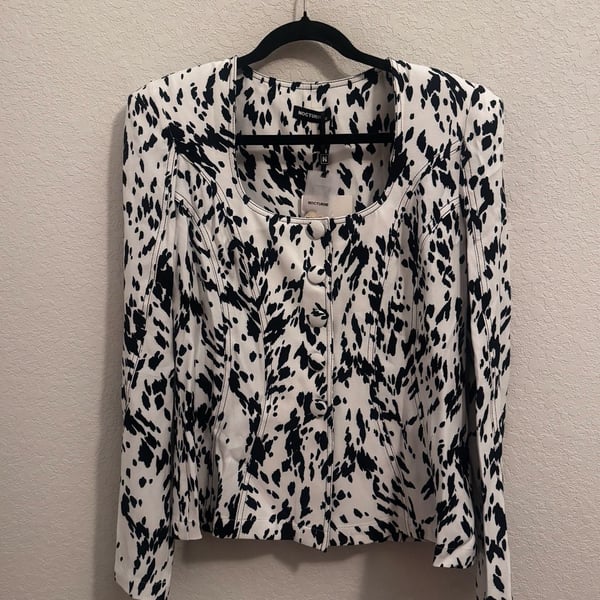 Nocturne Black White Animal Print Fitted Jacket NWT XL $265 MSRP