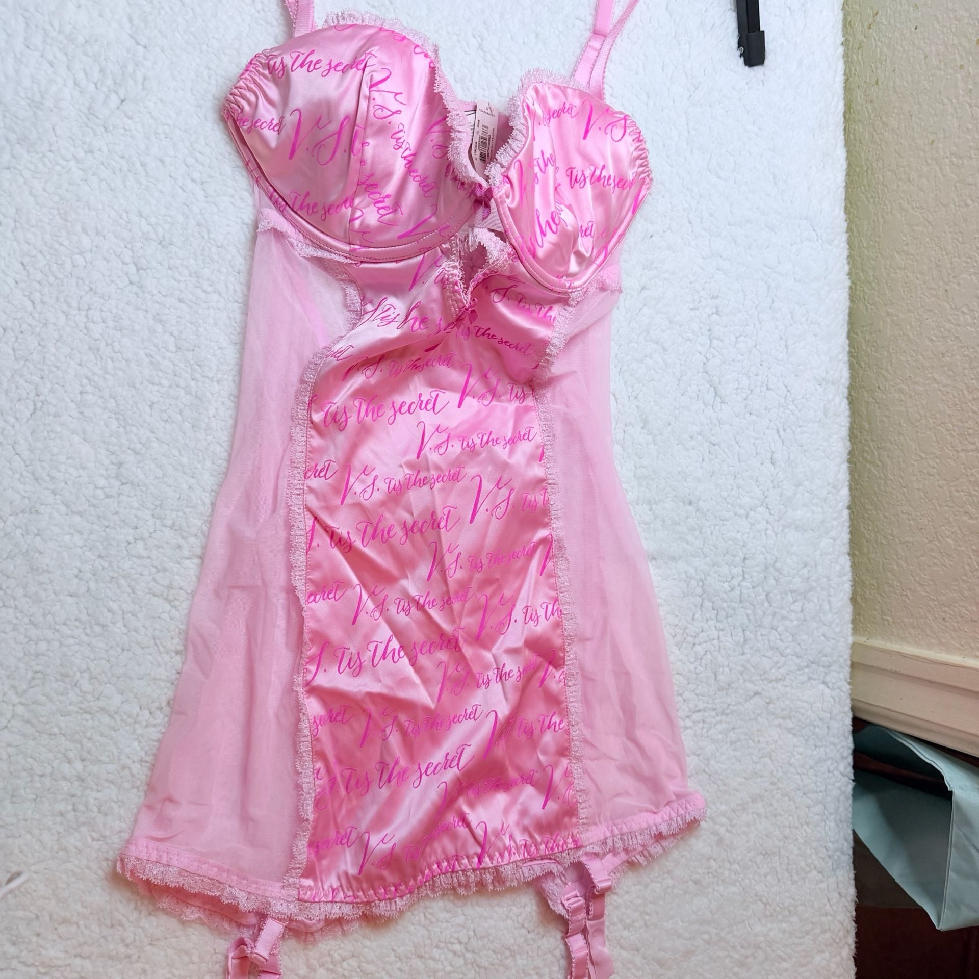 Limited Edition Victoria's Secret Fashion Show Merry Size 36D Pink Garter Slip 2