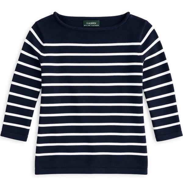 Lauren Ralph Lauren Navy White Stripe Cotton Boatneck Sweater M
