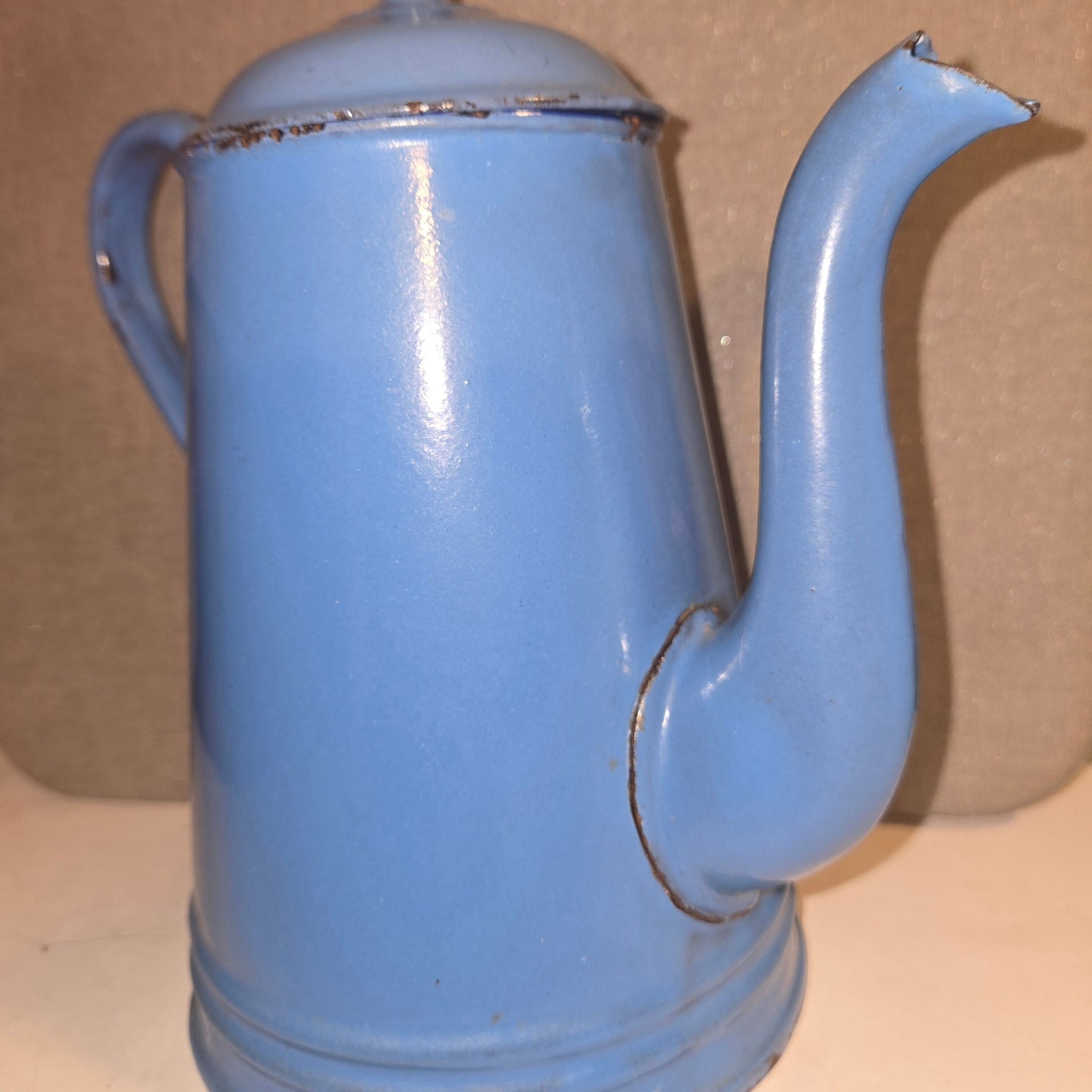 Vintage French Enamelware Blue Gooseneck Coffee Pot 3