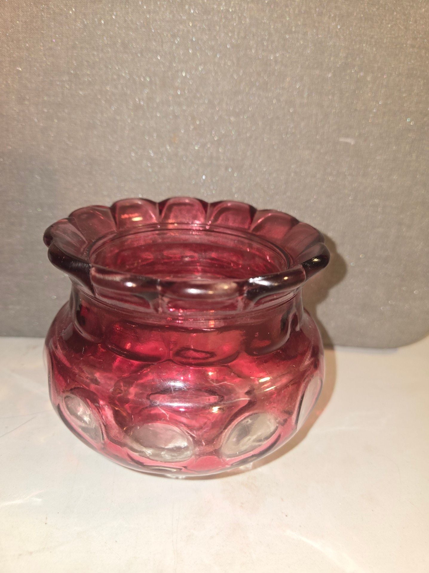 Fenton Cranberry Coin Dot Ruffled Top Glass Vase Pink 1