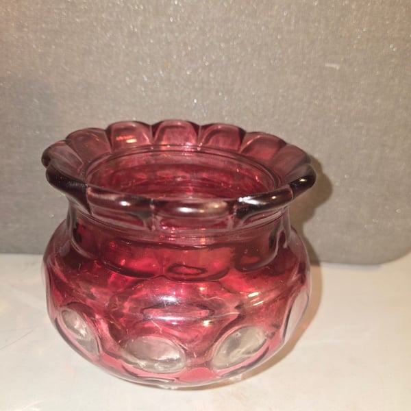 Fenton Cranberry Coin Dot Ruffled Top Glass Vase Pink