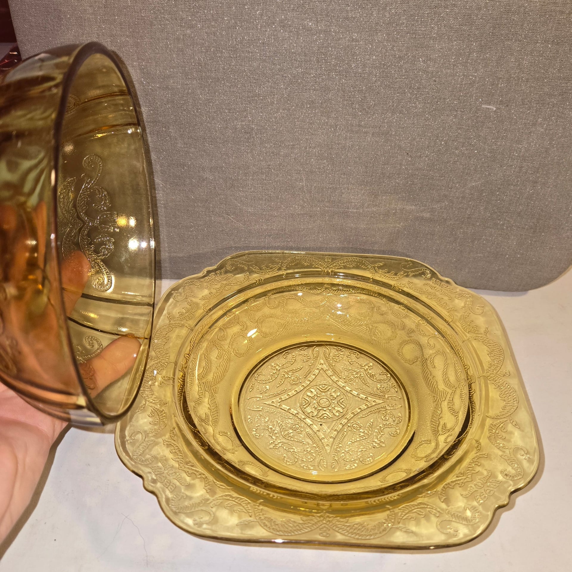 Federal Glass Madrid Amber Covered Butter Dish 2