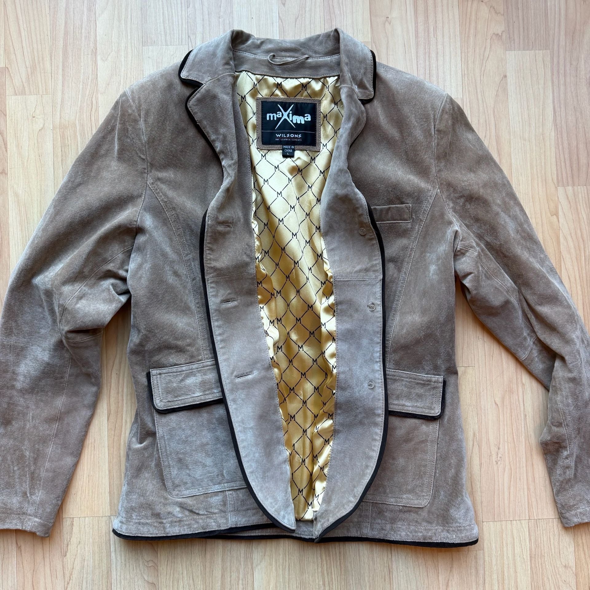 Vintage 90s Maxima Wilsons Leather Suede Blazer Jacket Large Tan Y2K Academia 6