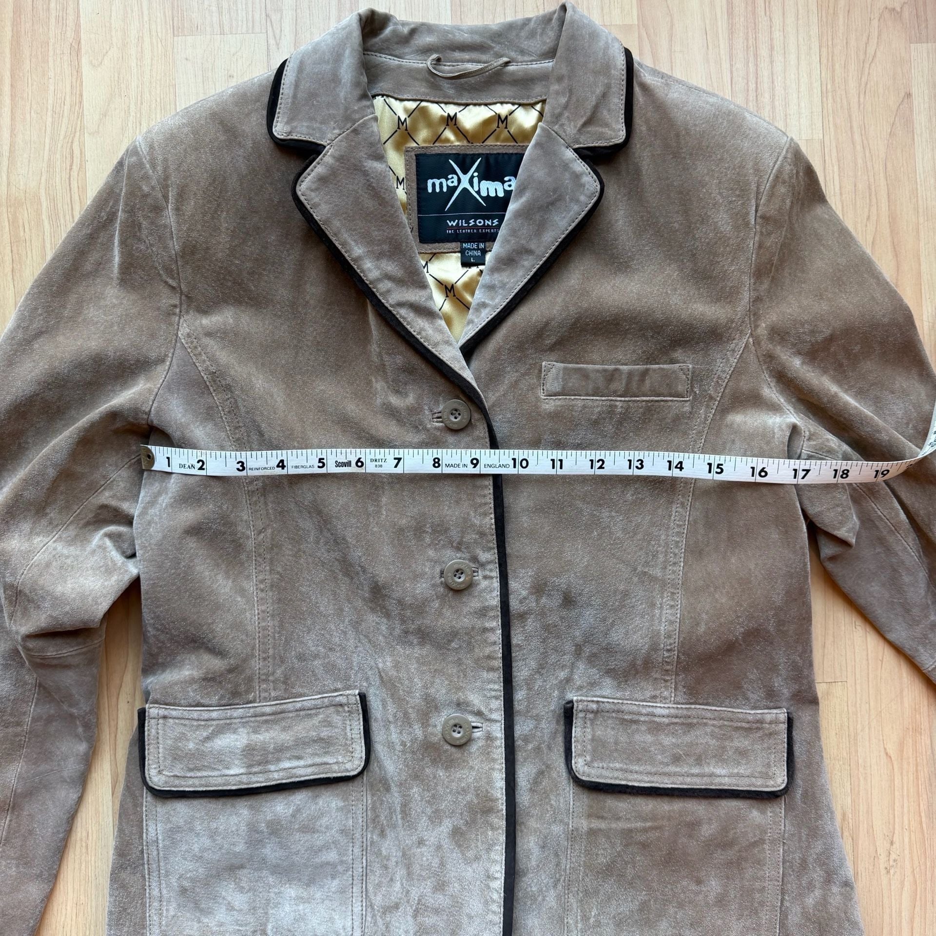 Vintage 90s Maxima Wilsons Leather Suede Blazer Jacket Large Tan Y2K Academia 15
