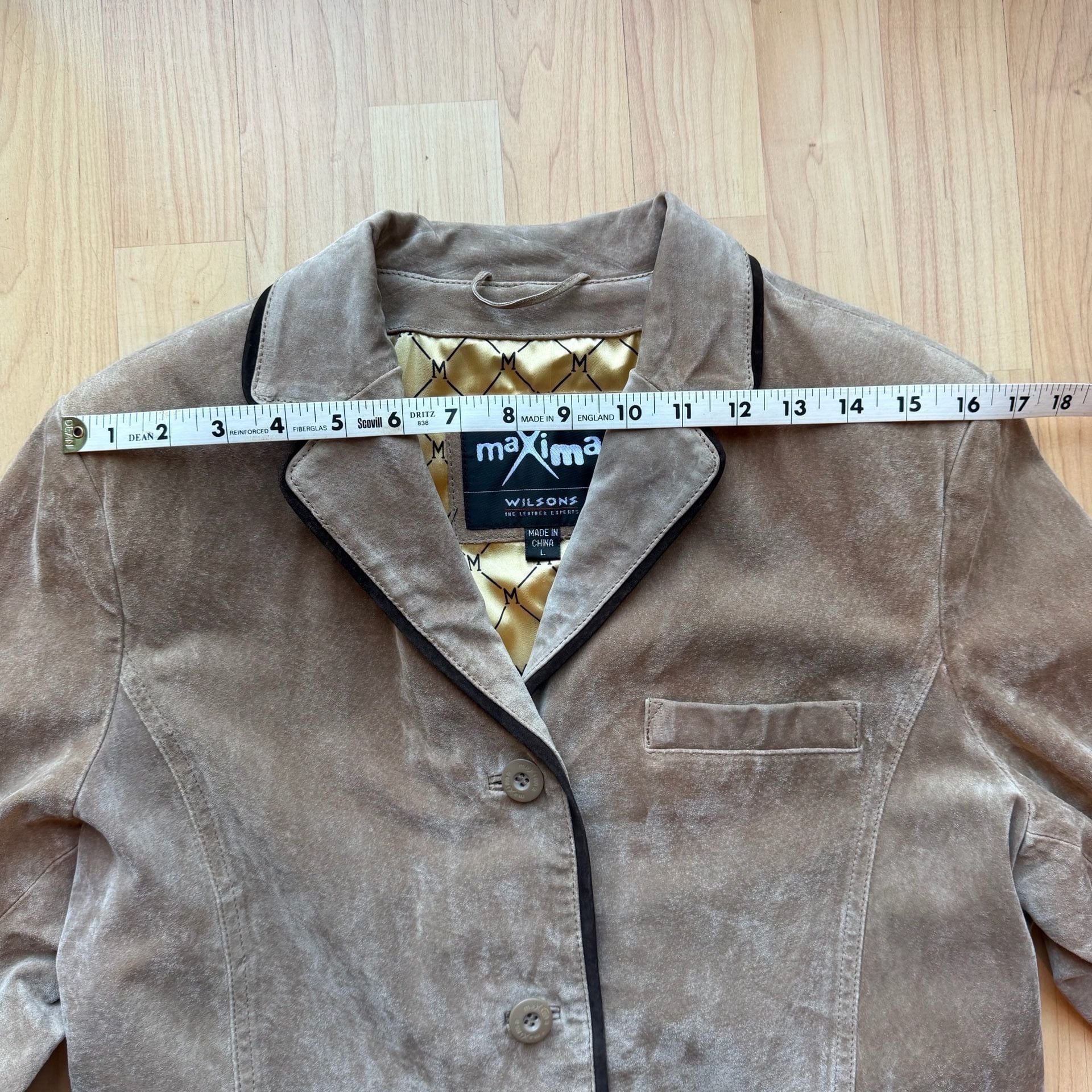 Vintage 90s Maxima Wilsons Leather Suede Blazer Jacket Large Tan Y2K Academia 17