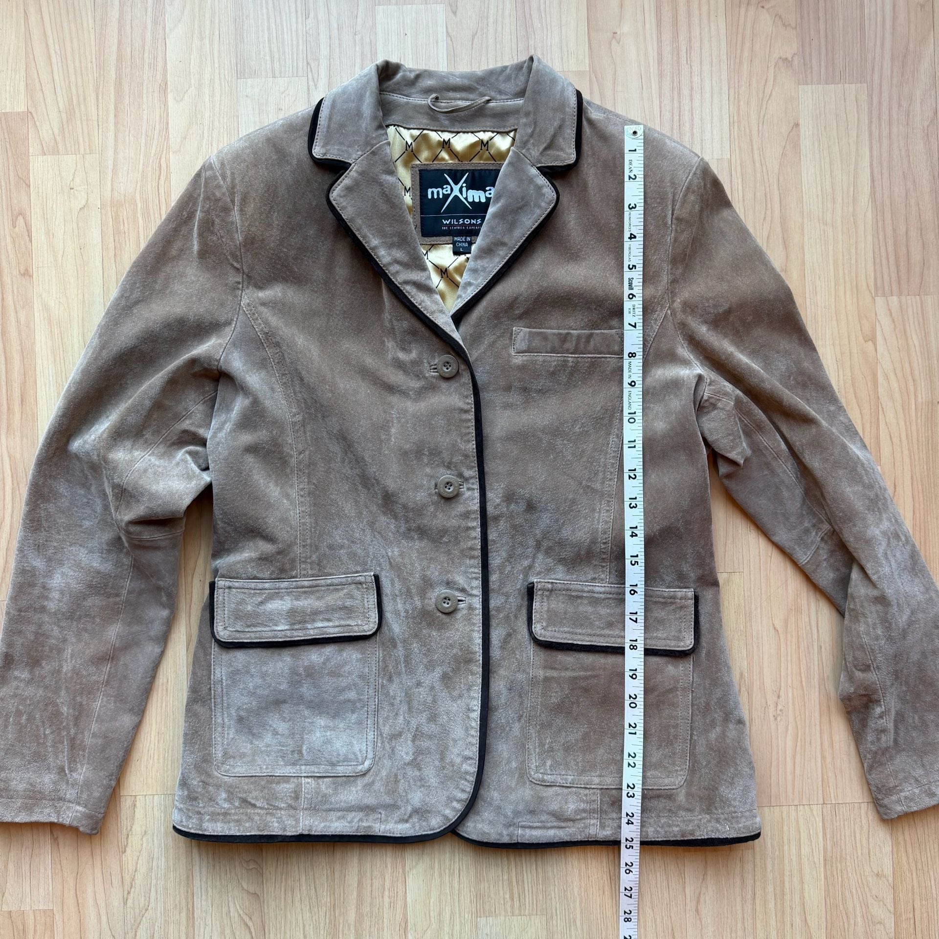 Vintage 90s Maxima Wilsons Leather Suede Blazer Jacket Large Tan Y2K Academia 16