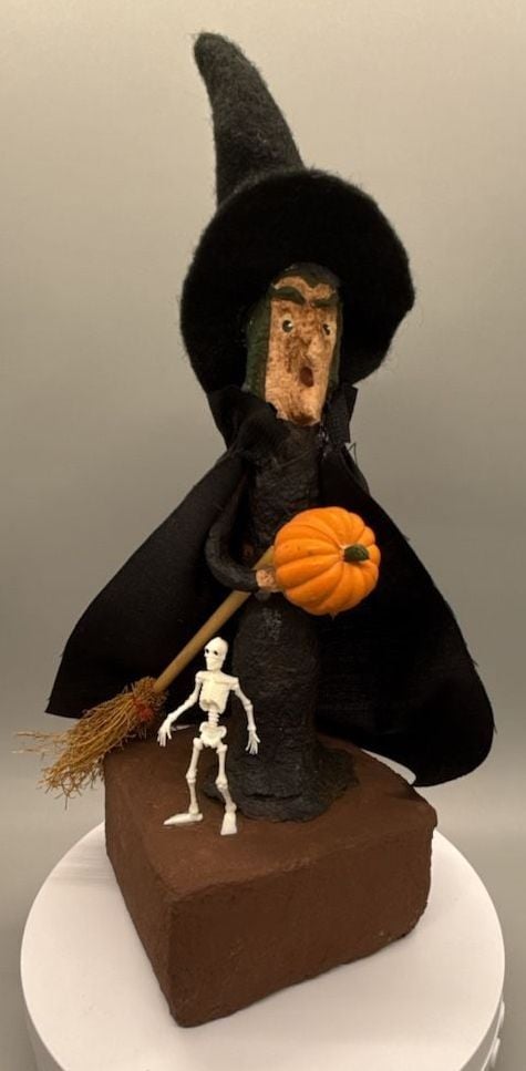 Deb Macklin Signed Folk Art Paper Mache Halloween Witch Primitive 1996 Vtg 2