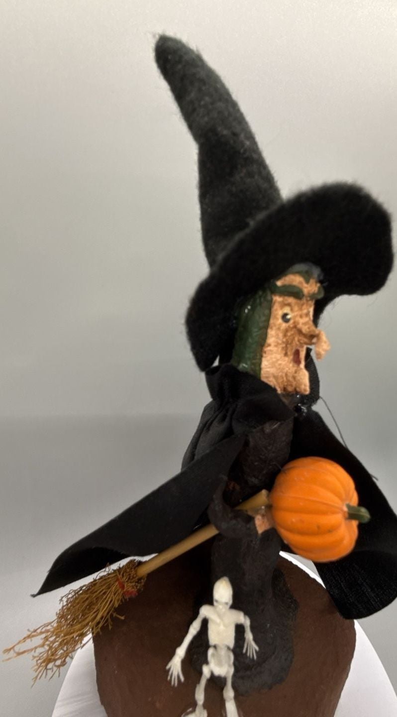 Deb Macklin Signed Folk Art Paper Mache Halloween Witch Primitive 1996 Vtg 4