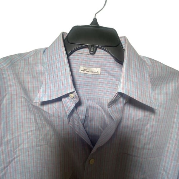 Peter Millar Men's L Long Sleeve Button Down Dress Shirt Blue Pink Striped