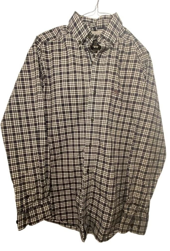 Ariat Pro Series Mens M Western Plaid Button Up Shirt Long Sleeve Brown Gray 2
