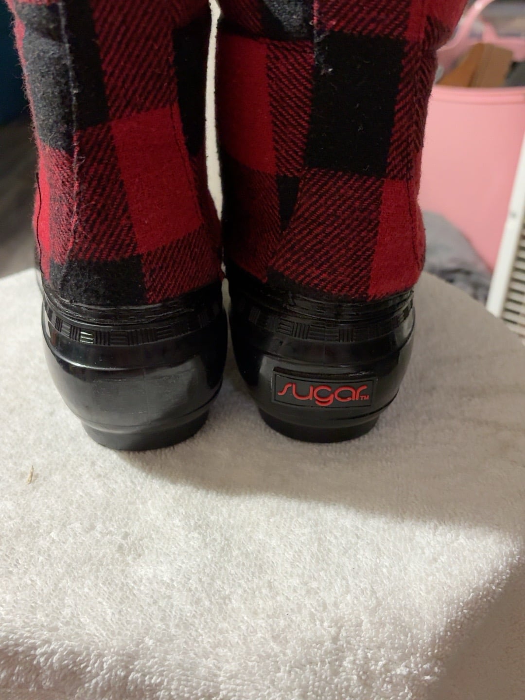 Sugar SGR-Skipper Size 6M Red Black Buffalo Plaid Duck Boots 4