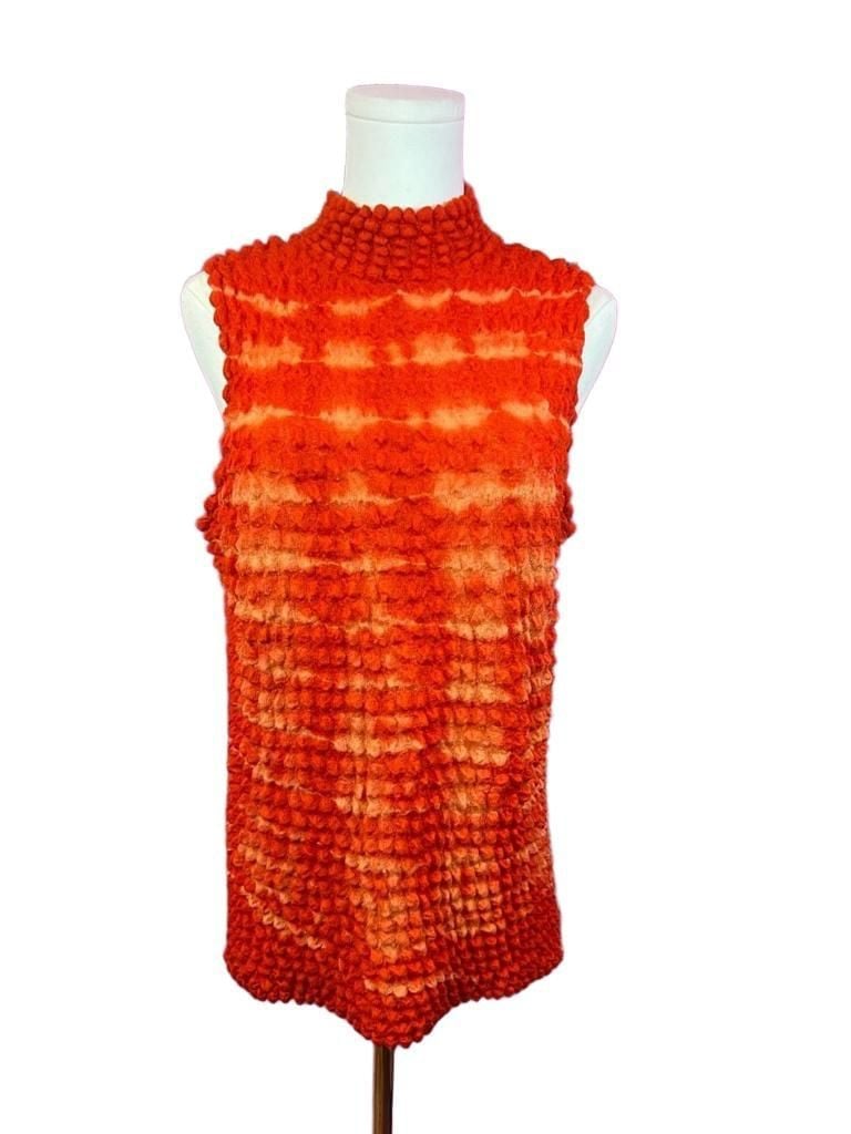 Periscope Y2K Wool & Acrylic One Size Orange Textured Sleeveless Mock Neck 2
