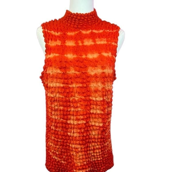 Periscope Y2K Wool & Acrylic One Size Orange Textured Sleeveless Mock Neck