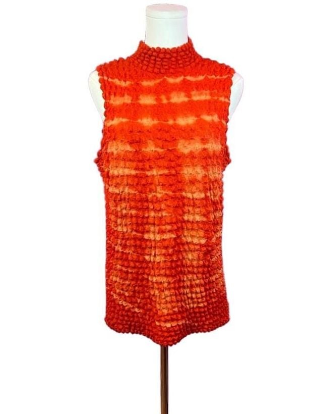 Periscope Y2K Wool & Acrylic One Size Orange Textured Sleeveless Mock Neck 3