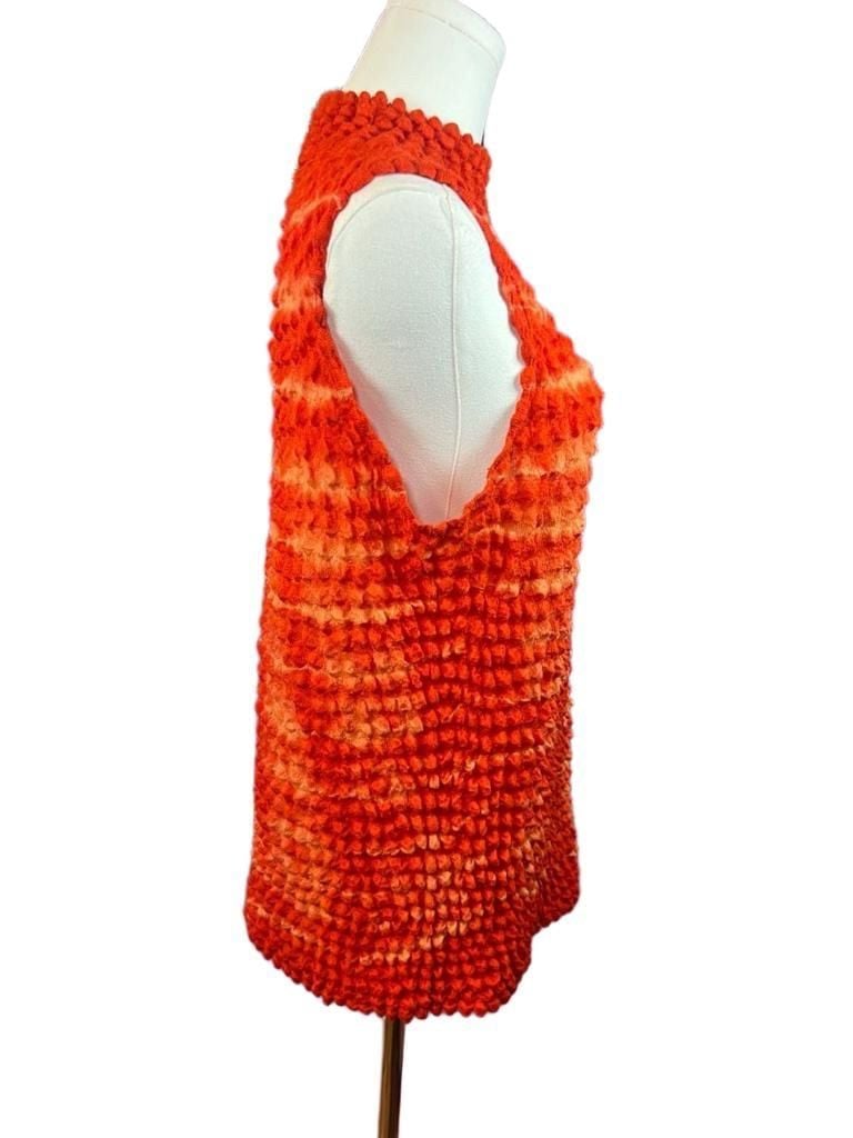 Periscope Y2K Wool & Acrylic One Size Orange Textured Sleeveless Mock Neck 4