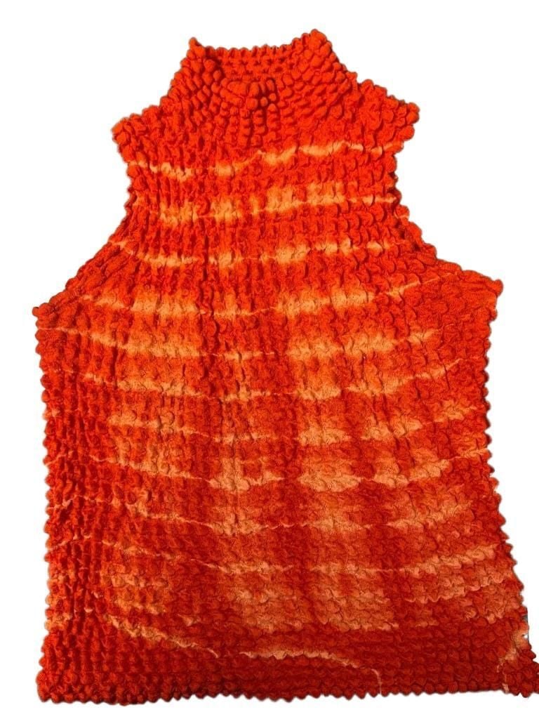 Periscope Y2K Wool & Acrylic One Size Orange Textured Sleeveless Mock Neck 8