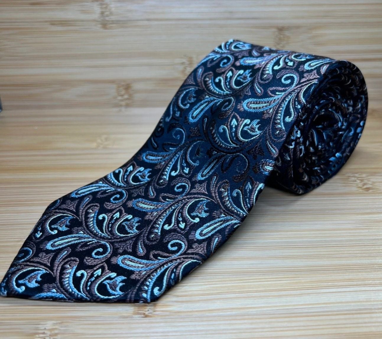 Van Heusen Paisley Necktie Black Blue Brown Formal Silk 1