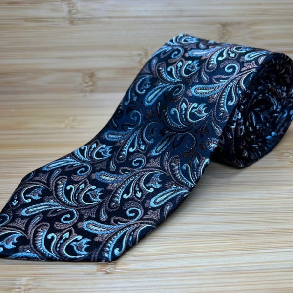 Van Heusen Paisley Necktie Black Blue Brown Formal Silk