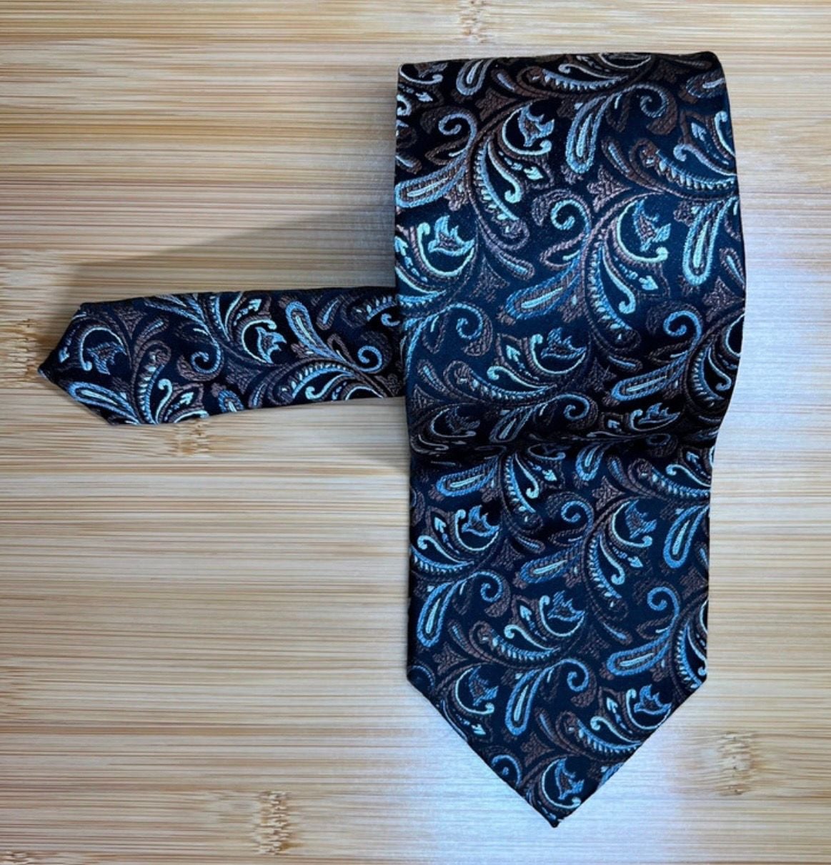 Van Heusen Paisley Necktie Black Blue Brown Formal Silk 2