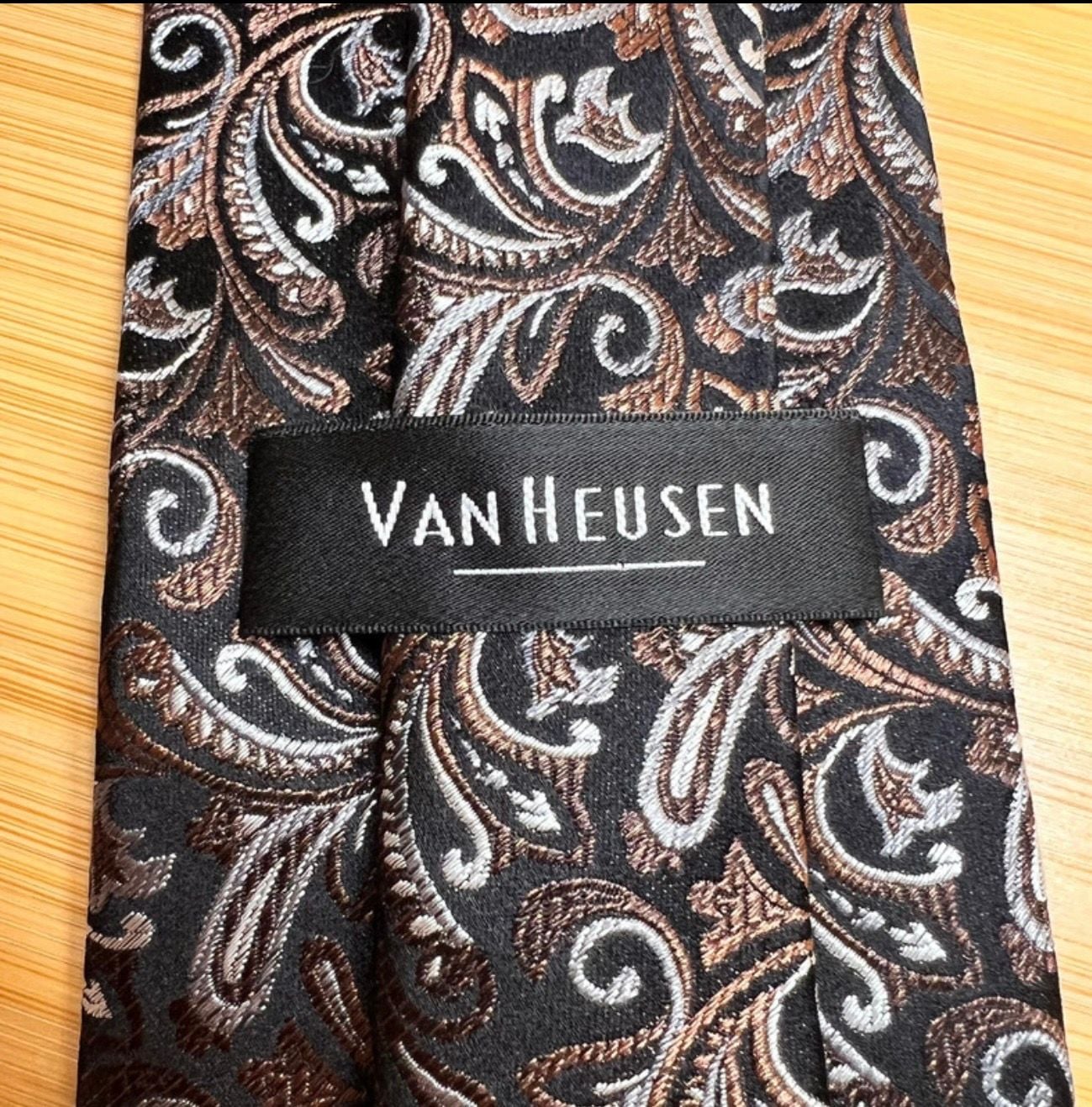 Van Heusen Paisley Necktie Black Blue Brown Formal Silk 3