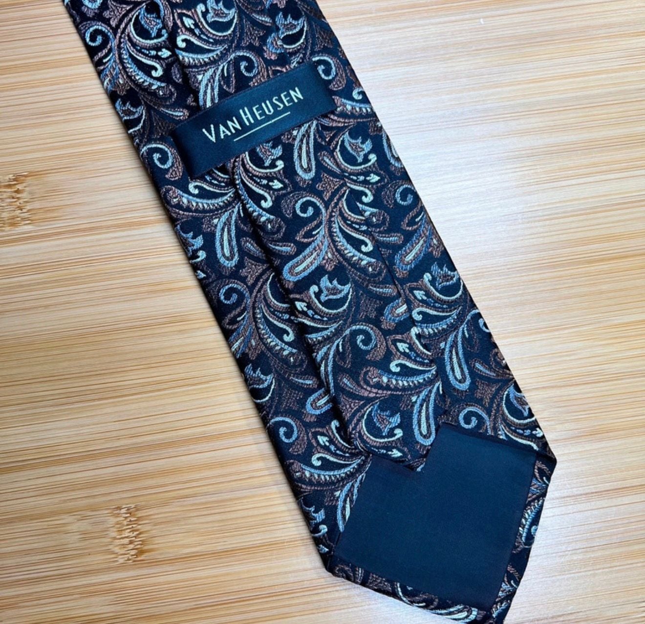 Van Heusen Paisley Necktie Black Blue Brown Formal Silk 4