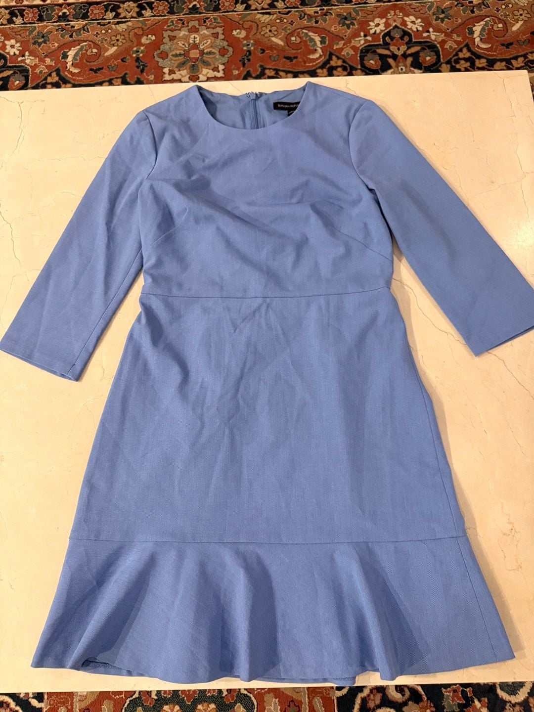 Banana Republic Dress Size 2 Blue 3/4 Sleeve Ruffle Hem 3