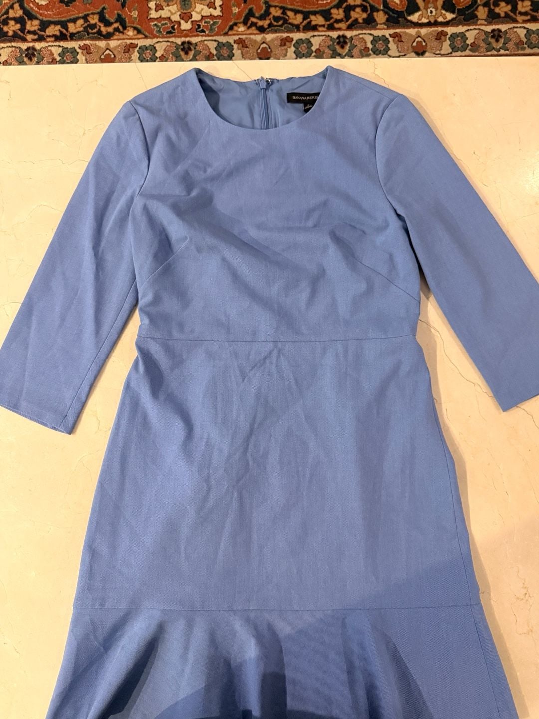 Banana Republic Dress Size 2 Blue 3/4 Sleeve Ruffle Hem 4