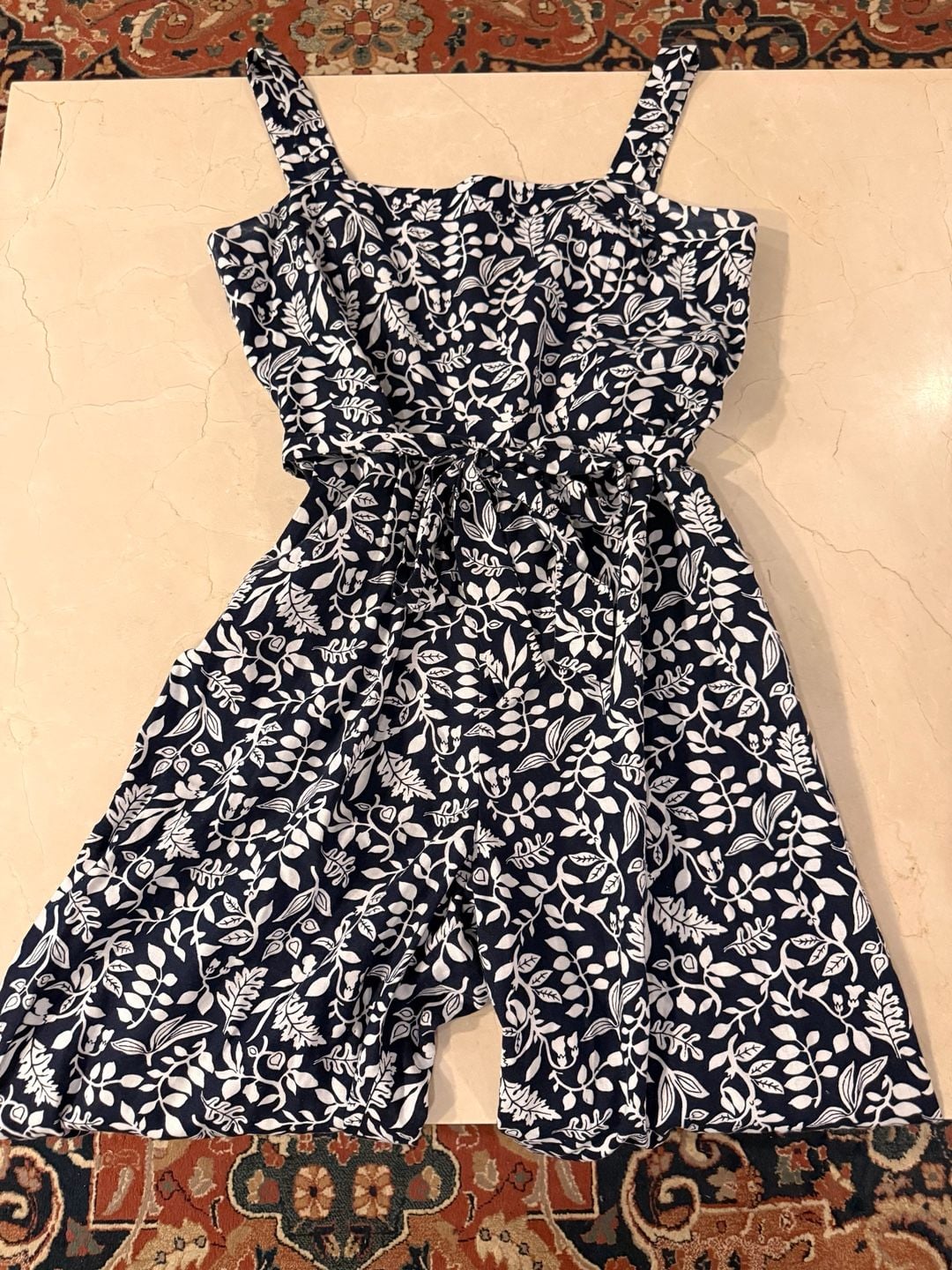 Ann Taylor Factory Jumpsuit - Blue White Leaf Print Linen 3