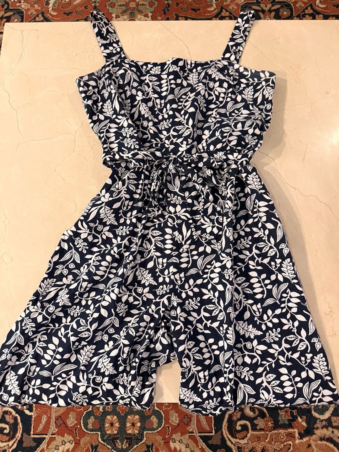 Ann Taylor Factory Jumpsuit - Blue White Leaf Print Linen 4