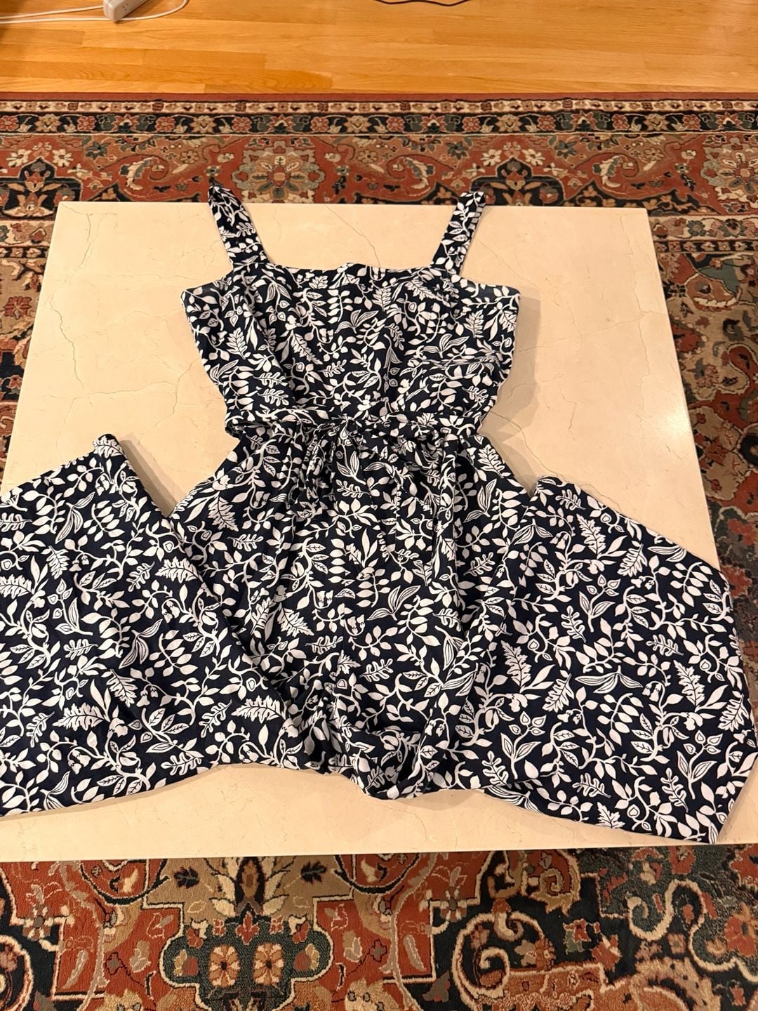 Ann Taylor Factory Jumpsuit - Blue White Leaf Print Linen 5