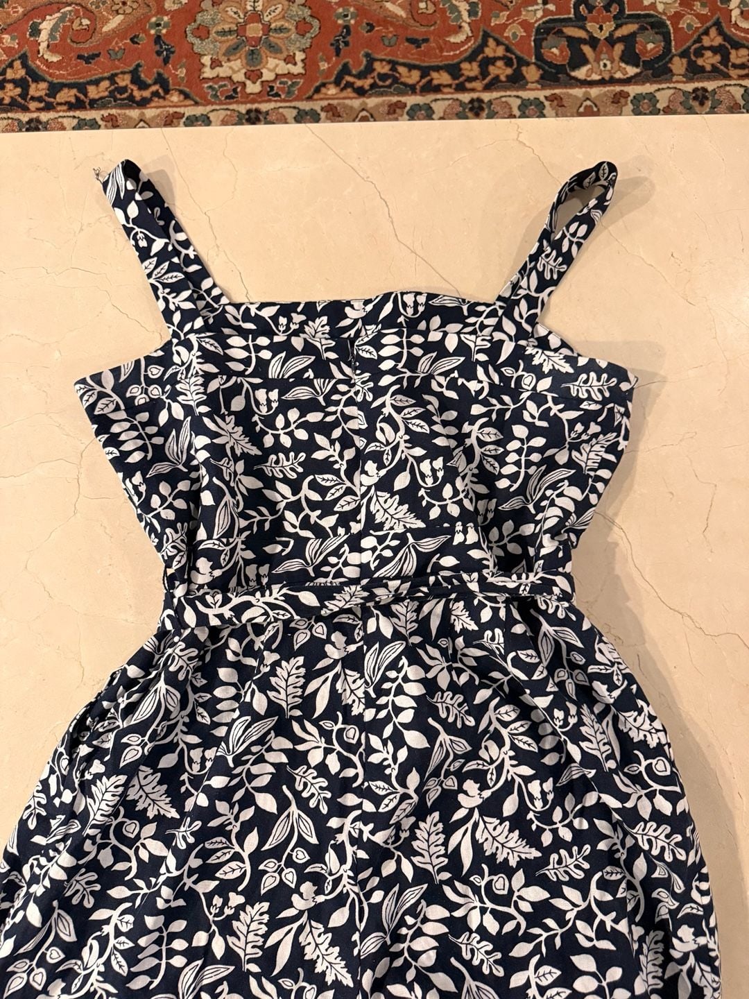 Ann Taylor Factory Jumpsuit - Blue White Leaf Print Linen 8