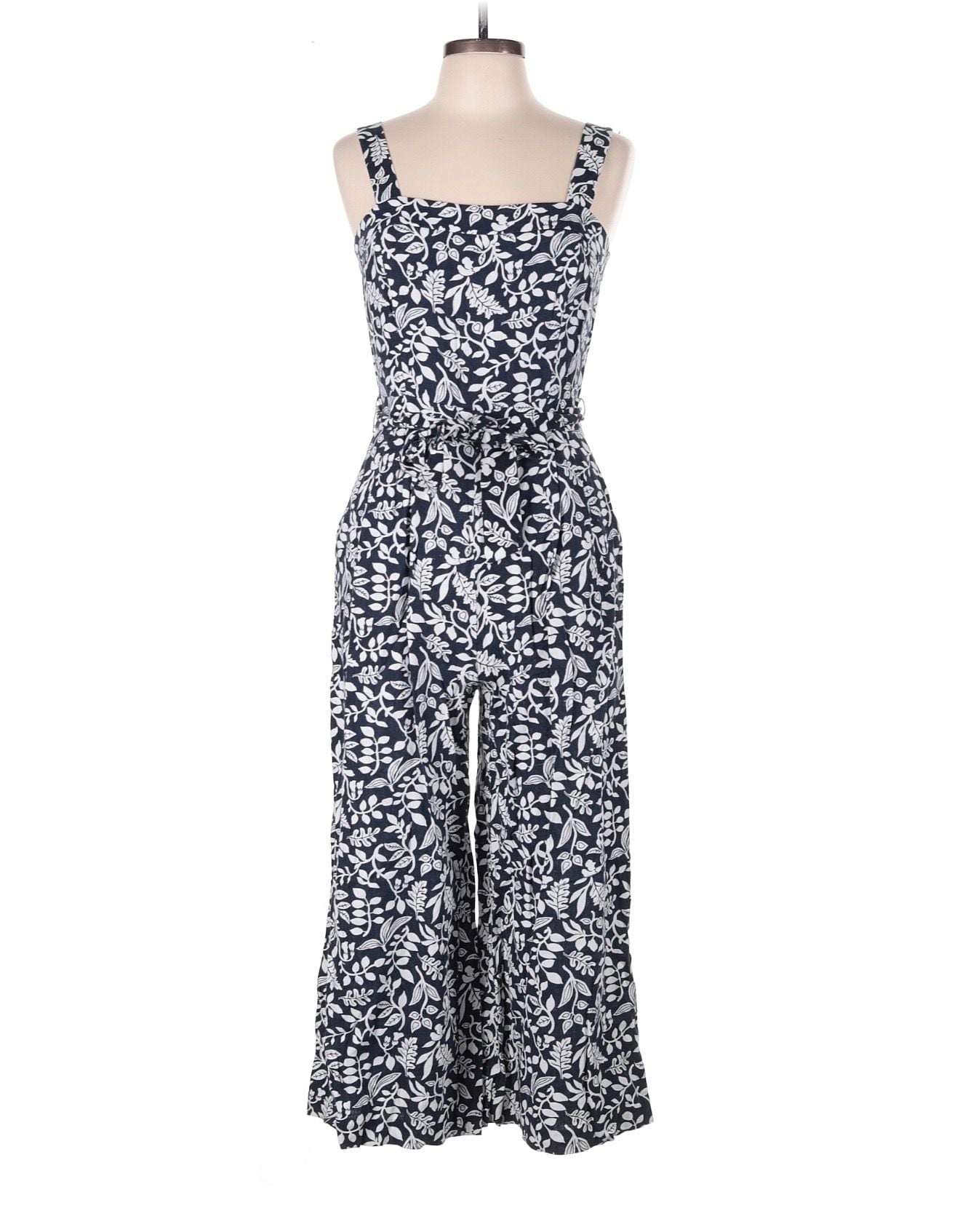 Ann Taylor Factory Jumpsuit - Blue White Leaf Print Linen 2
