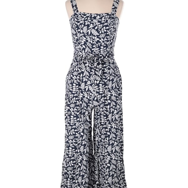 Ann Taylor Factory Jumpsuit - Blue White Leaf Print Linen