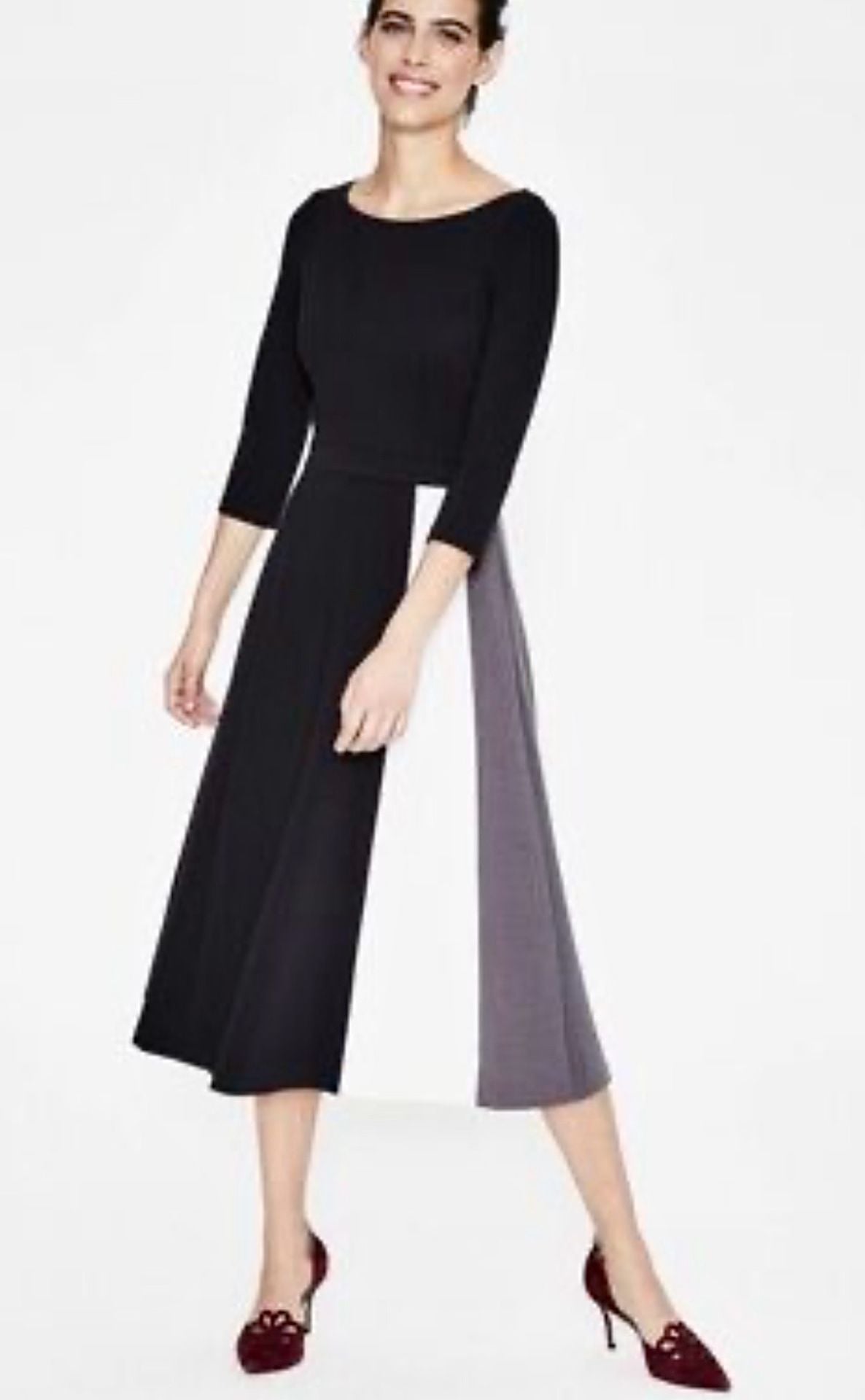 Boden Claudia Ponte Midi Dress Size US 18L Black Colorblock 2