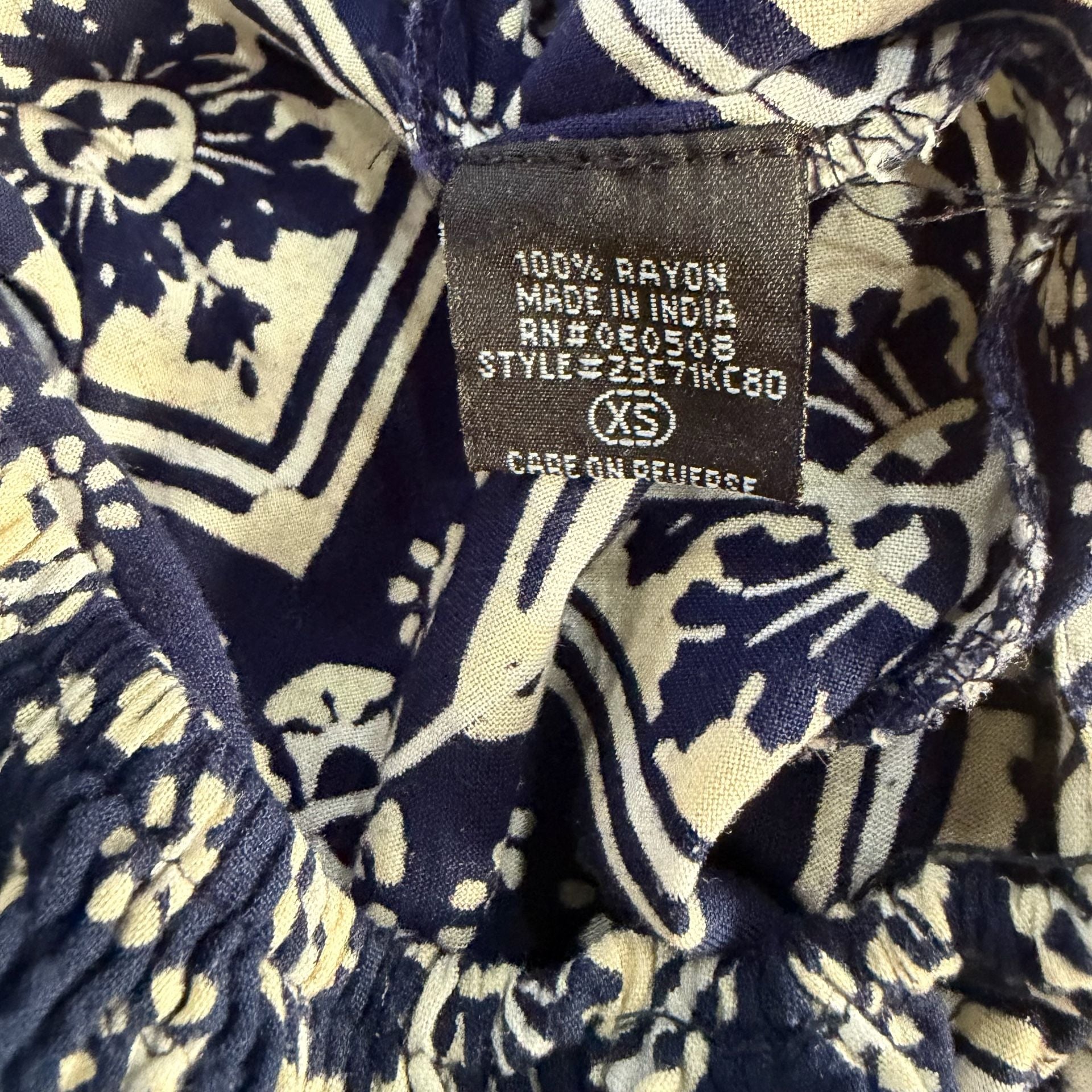 Wide Leg Trousers Size M Blue Patterned Floral Pants Smocked Waist 8
