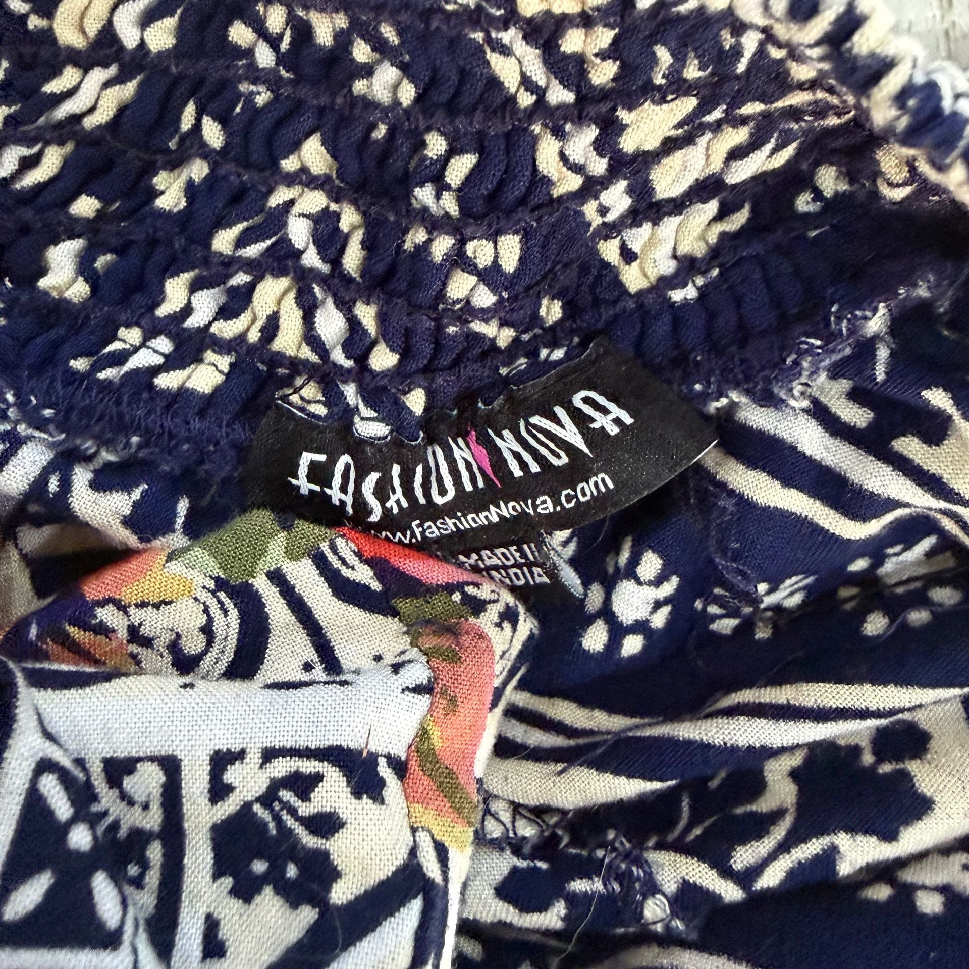Wide Leg Trousers Size M Blue Patterned Floral Pants Smocked Waist 9