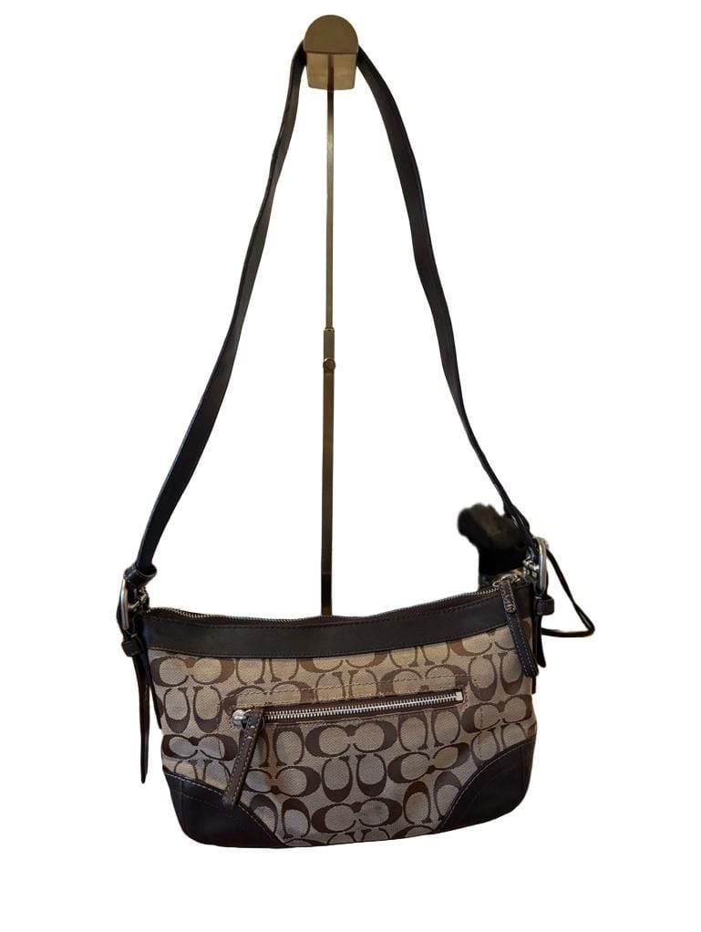 Coach Signature Jacquard Shoulder Bag – Brown Leather Trim 2