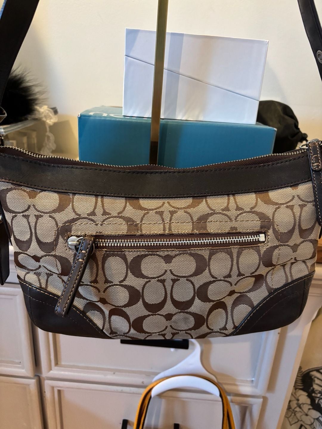 Coach Signature Jacquard Shoulder Bag – Brown Leather Trim 4