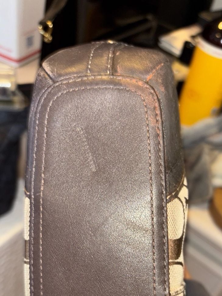 Coach Signature Jacquard Shoulder Bag – Brown Leather Trim 9