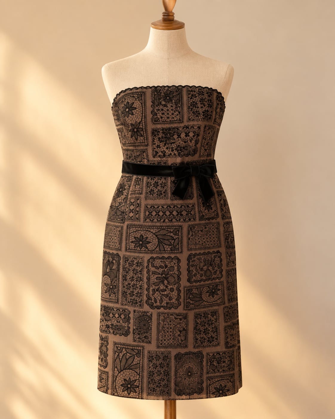 Vintage 90s Y2K Maggy London Strapless Dress Lace Patchwork Print Size 14 2