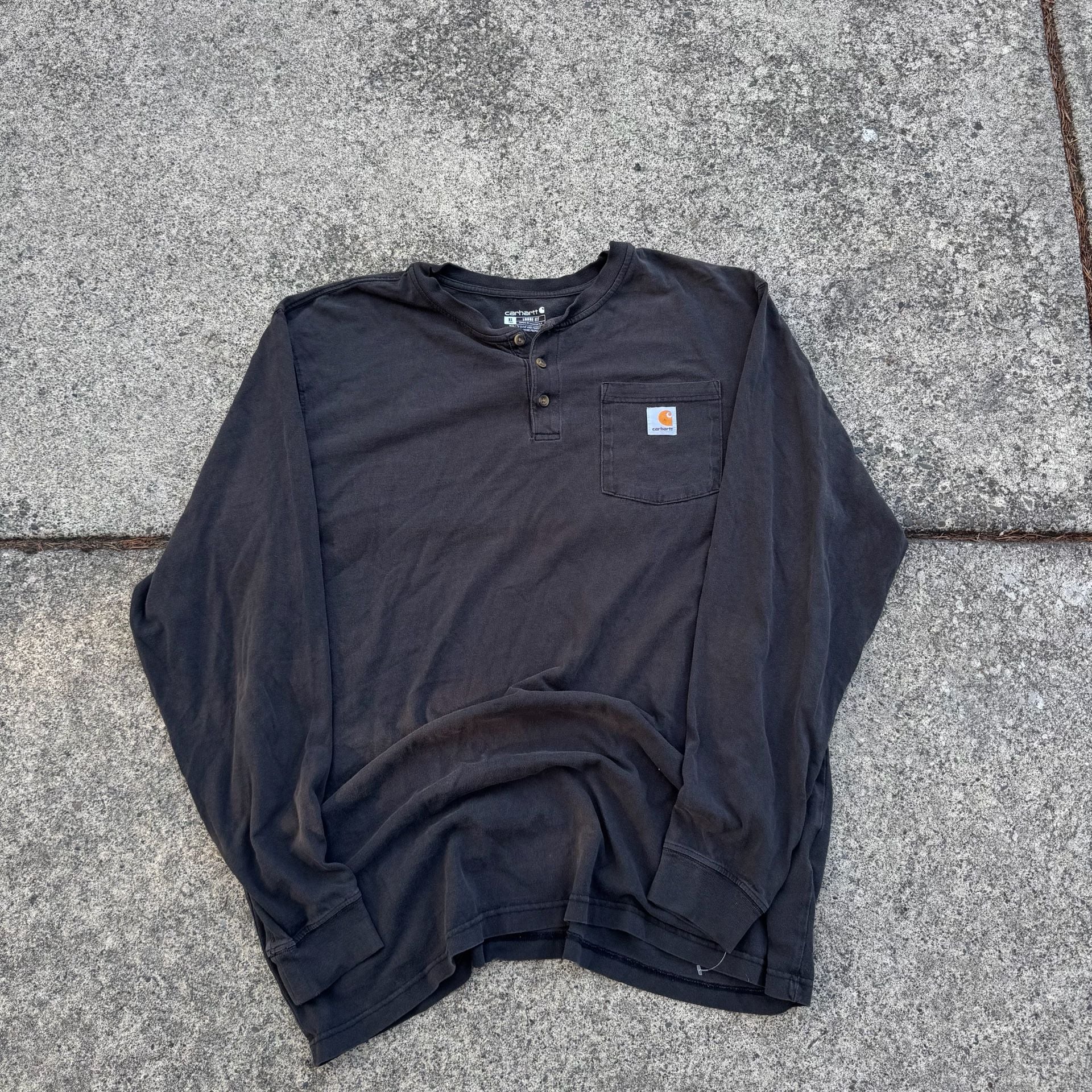 Carhartt Long Sleeve Henley Pocket T-Shirt Size XL Tall Black 3
