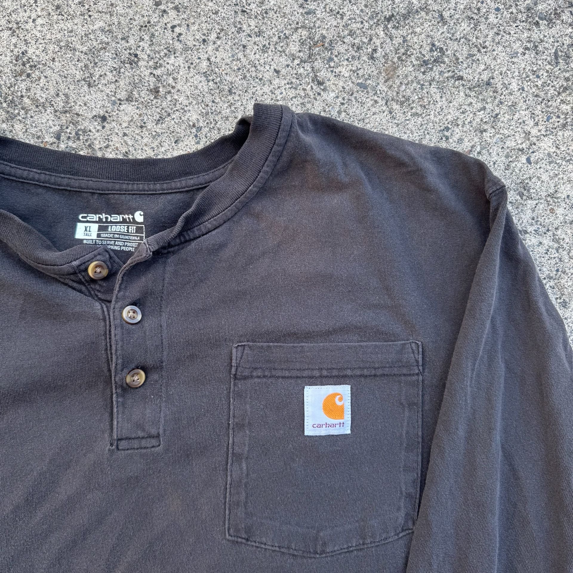 Carhartt Long Sleeve Henley Pocket T-Shirt Size XL Tall Black 4